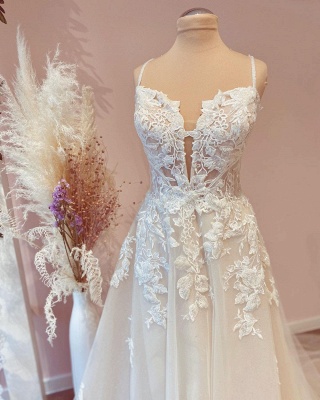 Schlichte Brautkleider A Linie | Hochzeitskleider mit Spitze_2