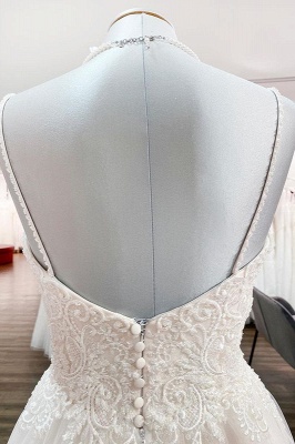 Schönes Hochzeitskleid A Linie mit Spitze | Brautkleider Creme_5