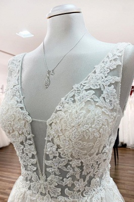 Schlichtes Hochzeitskleid Boho | Brautkleider A Linie Spitze_5
