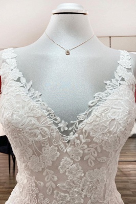 Designer Hochzeitskleider V Ausschnitt | Brautkleider A Linie Spitze_2