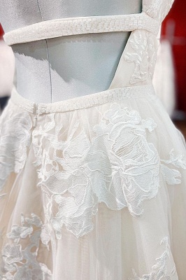 Elegante Hochzeitskleider V Ausschnitt | Brautkleider A Linie Spitze_4