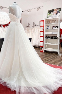 Schönes Hochzeitskleid A Linie mit Spitze | Brautkleider Creme_4