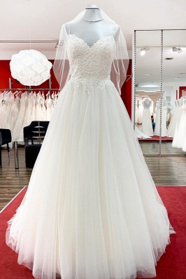 Schönes Hochzeitskleid A Linie mit Spitze | Brautkleider Creme_6