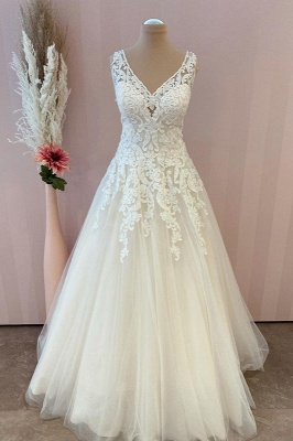 Elegante Brautkleider V Ausschnitt | Hochzeitskleider A linie Mit Spitze_1