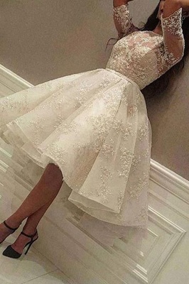 Elegante Hochzeitskleider A Linie Spitze | Kurze Brautkleider mit Ärmel_1