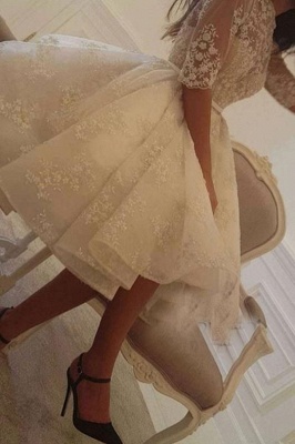 Elegante Hochzeitskleider A Linie Spitze | Kurze Brautkleider mit Ärmel_2