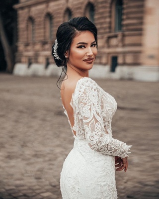 Elegante Brautkleider meerjungfrau Spitze | Hochzeitskleider mit Ärmel_3