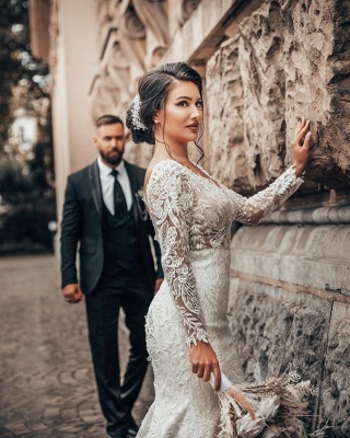 Elegante Brautkleider meerjungfrau Spitze | Hochzeitskleider mit Ärmel_6