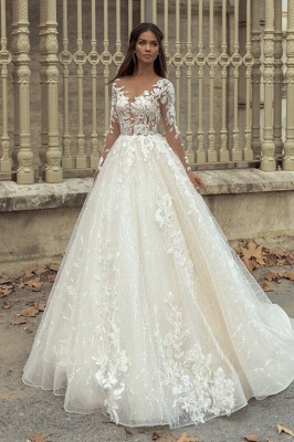 Elegante Hochzeitskleider A Linie Spitze | Brautkleider mit Ärmel_1