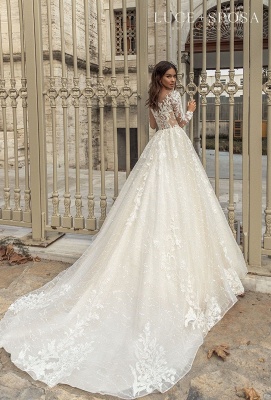 Elegante Hochzeitskleider A Linie Spitze | Brautkleider mit Ärmel_4