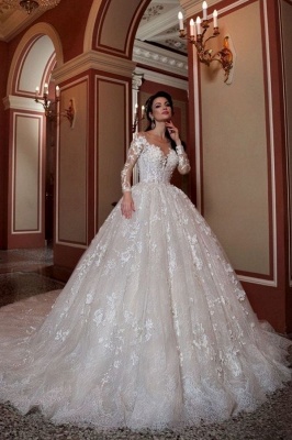 Luxus Hochzeitskleider mit Ärmel | Brautkleider A Linie Spitze_1
