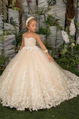 Luxus Blumenmädchenkleider Mit Ärmel | Prinzessin Kinder Hochzeitskleider_1