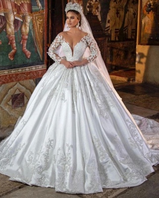 Vintage Hochzeitskleid Satin | Brautkleider Spitze Mit Ärmel_2