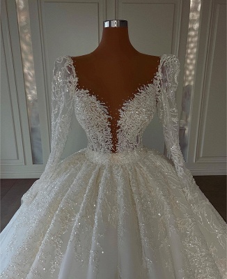 Luxus Hochzeitskleider Spitze Glitzer | Brautkleider mit Ärmel_4