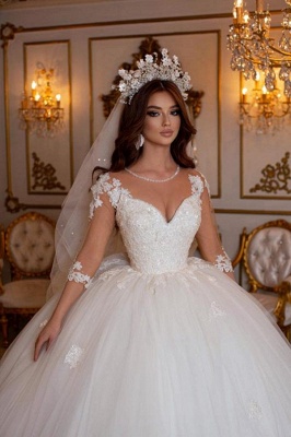 Prinzessin Brautkleider mit Spitze | Hochzeitskleider Lang Ärmel_3
