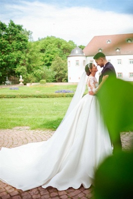 Luxus Brautkleider mit Ärmel | Hochzeitskleider A Linie Spitze_5