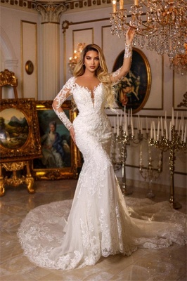 Elegante Brautkleider mit Ärmel | Meerjungfrau Hochzeitskleider Spitze_1