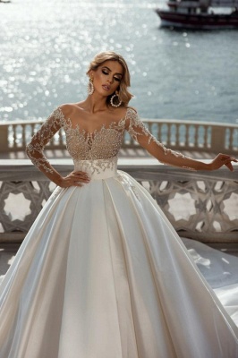 Luxus Brautkleider Mit Ärmel | Prinzessin Satin Hochzeitskleider_3