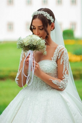 Luxus Brautkleider mit Ärmel | Hochzeitskleider A Linie Spitze_3