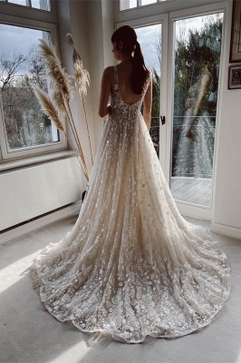Elegante Brautkleid V Ausschnitt | Hochzeitskleider A Linie Spitze_2