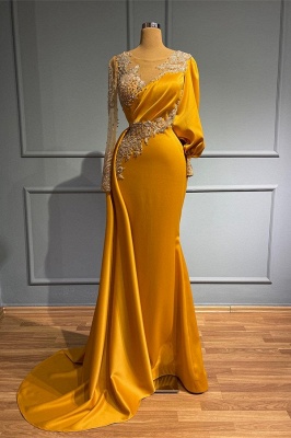 Elegante Abendkleider Lang Gold | Abiballkleider mit Ärmel_1