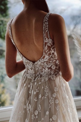 Elegante Brautkleid V Ausschnitt | Hochzeitskleider A Linie Spitze_4