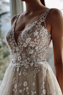 Elegante Brautkleid V Ausschnitt | Hochzeitskleider A Linie Spitze_3