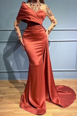 Elegante Abendkleider Lang Rot | Abiballkleider mit Ärmel_1