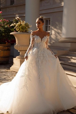 Wunderschöne Hochzeitskleider A Line Spitze | Brautkleider mit Ärmel_1