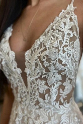 Deisgner Hochzeitskleid V Ausschnitt | Brautkleider A Linie Spitze_3