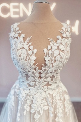 Elegante Brautkleider A-Linie Spitzer | Hochzeitskleider rückenfrei_2