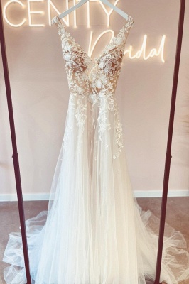 Schöne Brautkleider V-Ausschnitt A-Linie | Hochzeitskleider Spitzer_1