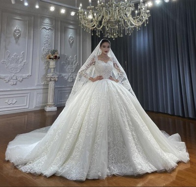 Luxus Hochzeitskleider Spitze | Prinzessin Brautkleider mit Ärmel_6