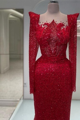 Rote Abendkleider Lang Glitzer | Luxus Abiballkleider mit Ärmel_2