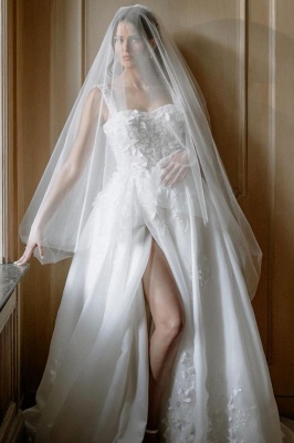 Wunderschöne Brautkleider A Linie | Hochzeitskleider Spitze mit Blumen_5