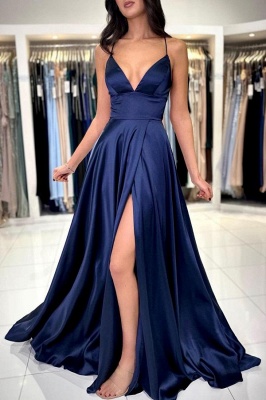 Schlichte Abendkleider Navy Blau | Abiballkleider Lang Günstig