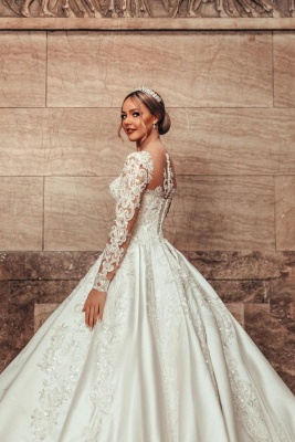 Luxus Hochzeitskleider Prinzessin | Satin Brautkleider Spitze mit Ärmel_7