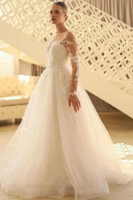 Wunderschöne Brautkleider mit Ärmel | Hochzeitskleider A Linie Spitze
