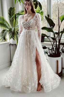 Designer Brautkleider mit Ärmel | Hochzeitskleider A Linie mit Spitze