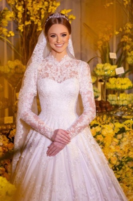 Modern Brautkleider A Linie Spitze | Hochzeitskleider mit Ärmel