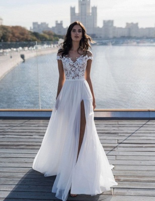 Elegante Weiße Hochzeitskleider Kurz Mit Spitze A Line Brautkleider Günstig Online_4