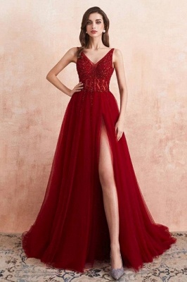 Abendkleider Lang Rot | Abiballkleid mit Glitzer_1