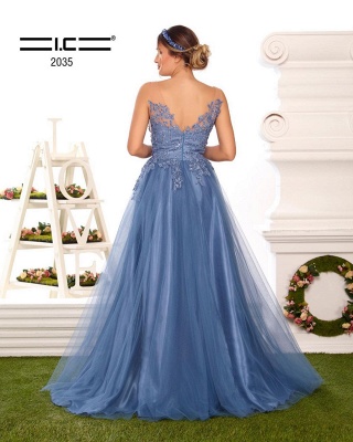Elegante Abendkleider Lang V Ausschnitt | Abiballkleider Blau Günstig_3