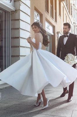 Günstige Hochzeitskleider Kurz A Linie Satin Brautkleider Online Zur Hochzeit_4