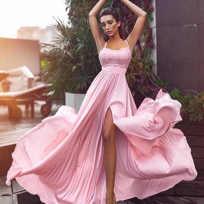 Elegante Rosa Abendkleider Lang Günstig Mit Spitze Etuikleider Abiballkleider_3