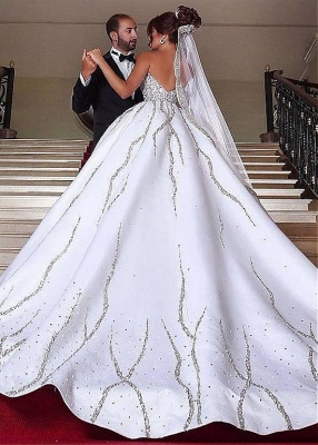 Luxury Brautkleid mit Langer Schleppe Prinzessin | Kristall Weiße Brautkleider Bodenlang_2