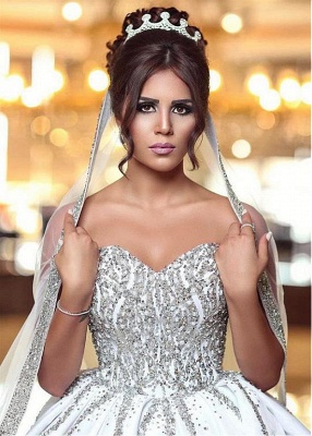 Luxury Brautkleid mit Langer Schleppe Prinzessin | Kristall Weiße Brautkleider Bodenlang_3