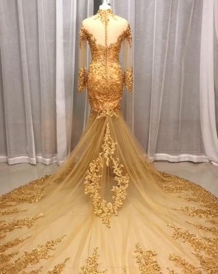 Luxus Brautkleider Spitze Gold | Hochzeitskleider Mit Ärmel Glitzer_3