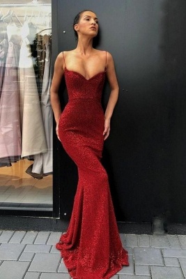 Elegante Rote Abendkleider Lang | Abiballkleider Mit Glitzer Günstig_2