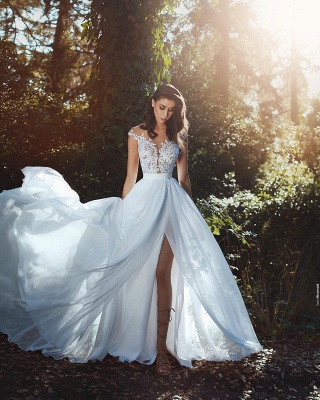 Bodenlange Summer Hochzeitskleider Günstig Online | Elegante Brautkleider Mit Spitze Chiffon_5